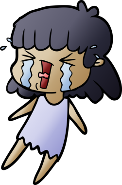 Bir insan tarafından çizilmiş gözyaşları içindeki çizgi film kadını.