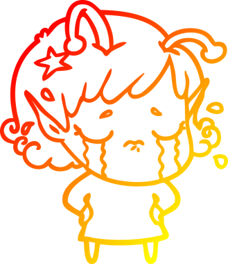 Bir insan tarafından çizilmiş, ağlayan uzaylı bir kızın sıcak çizgi çizimi.