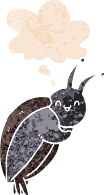 Homurdanan düşünce baloncuğu olan sevimli çizgi film böceği bir insan tarafından çizilmiş tedirgin geçmiş dokuma tarzı.