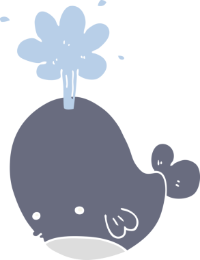 Bir insan tarafından çizilmiş düz renkli çizgi film fışkırtan balina