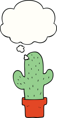 Bir insan tarafından çizilmiş düşünce baloncuklu çizgi film kaktüsü.