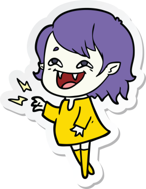 Bir insan tarafından çizilmiş, gülen vampir bir kızın çıkartması.