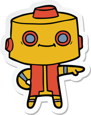 Bir insan tarafından çizilmiş robot karikatür çıkartması.