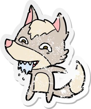 Bir insan tarafından çizilmiş aç bir kurdun sıkıntılı çıkartması.