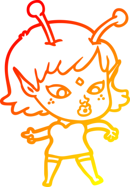 Bir insan tarafından çizilmiş güzel bir uzaylı kız çizgi çizimi.