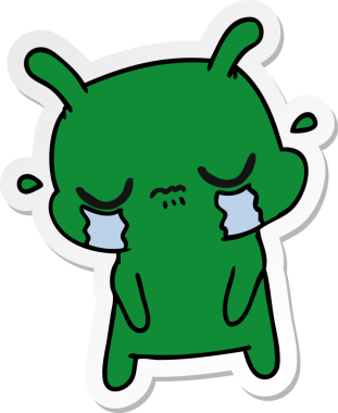 Bir insan tarafından çizilmiş sevimli üzgün uzaylının serbest sticker karikatürü.