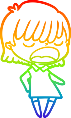 Gökkuşağı gradyan çizgi çizimi Bir insan tarafından yüksek sesle çizilen bir kadın karikatürü