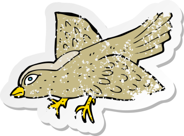 Bir insan tarafından çizilmiş karikatür kuşunun gerilmiş çıkartması.