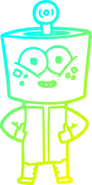 Bir insan tarafından çizilmiş mutlu çizgi film robotu çizimi.