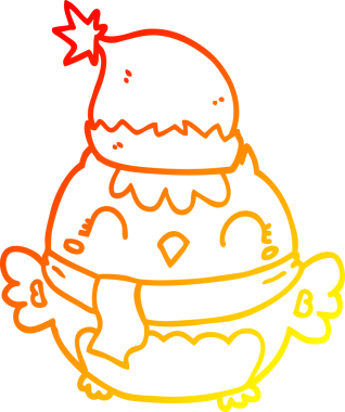 Bir insan tarafından çizilmiş şirin bir Noel baykuşunun sıcak gradyan çizimi