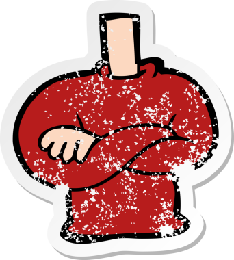 Bir insan tarafından çizilmiş, kolları kavuşturulmuş bir karikatürün gerilimli çıkartması.