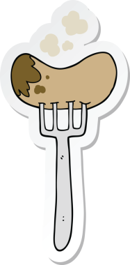 Bir insan tarafından çizilmiş sosis ve çatal çıkartması.