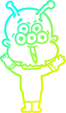 Bir insan tarafından çizilen mutlu çizgi film uzaylısının soğuk gradyan çizgisi