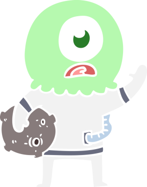 Düz renkli çizgi film Tepegöz uzaylı uzay adamı tarafından çizildi.