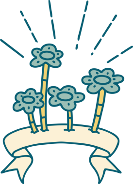 Bir insan tarafından çizilmiş dövme tarzı çiçekli parşömen.