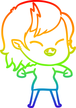 Gökkuşağı gradyan çizgi çizimi Bir insan tarafından çizilmiş gülen vampir kız çizgi filmi