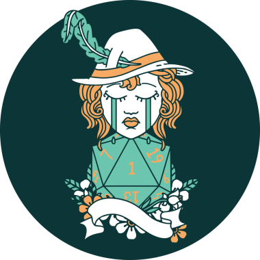 Bir insan tarafından çizilmiş doğal 1 D20 rulo ile ağlayan insan ozan ikonu