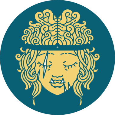 Retro Dövme Tarzı Ork Barbar karakter yüzü Bir insan tarafından çizilmiş