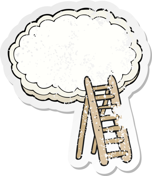 Bir insan tarafından çizilmiş cennete giden bir karikatür merdiveni.