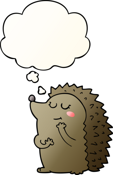 Hoş bir çizgi film kirpisi. Düşünce baloncuğu bir insan tarafından çizilmiş.