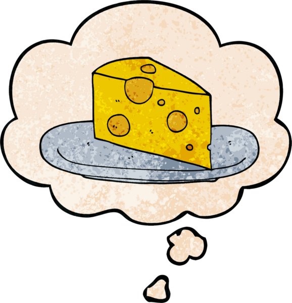 Bir insan tarafından çizilmiş grunge desenli düşünce baloncuklu çizgi film peyniri.