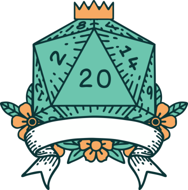 Retro Dövme Biçimi Doğal 20 kritik vuruş D20 zar bir insan tarafından çizildi