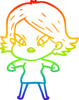 Çizgi film çizen gökkuşağı gradyanı bir insan tarafından çizilmiş stresli kadın.