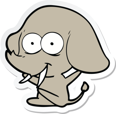 Bir insan tarafından çizilmiş mutlu bir filin çıkartması.