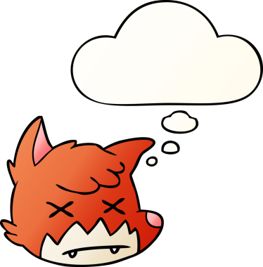 Ölü tilki suratlı çizgi film. Düşünce baloncuğu gibi bir insan tarafından çizilmiş.