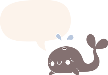 Bir insan tarafından çizilmiş, konuşma baloncuğu olan sevimli bir balina.