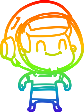 Gökkuşağı gradyan çizgisi çizimi mutlu bir astronot insan tarafından çizilmiş.