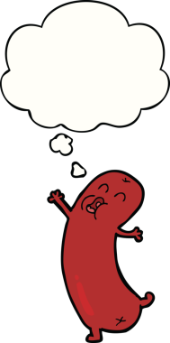 Bir insan tarafından çizilmiş düşünce baloncuklu çizgi film sosisi.