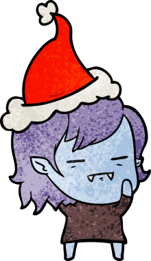Bir insan tarafından çizilmiş Noel Baba şapkası giyen ölümsüz bir vampirin el çizimi karikatürü.