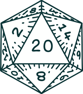 Retro Dövme Biçimi Doğal 20 D20 zar bir insan tarafından çizildi