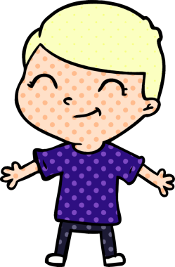 Bir insan tarafından çizilmiş gülümseyen çizgi film çocuğu.