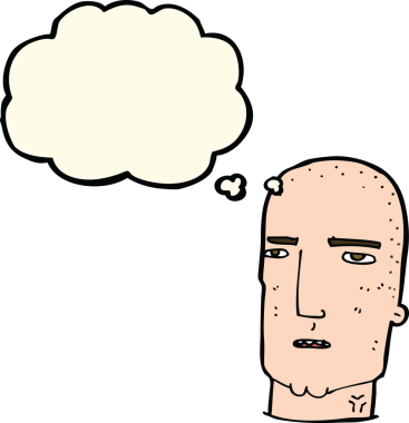 Düşünce baloncuğu bir insan tarafından çizilmiş kel, sert adam.