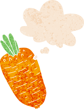 Düşünce baloncuğu ile çizgi film sebzesi grunge sıkıntılı retro doku bir insan tarafından çizilmiş