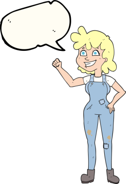 Serbest konuşma balonu karikatürü. Kararlı kadın, bir insan tarafından çekilen yumruğunu sıkıyor.