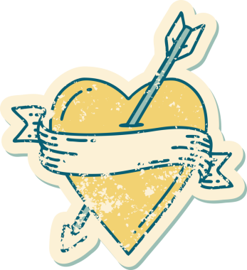 Bir insan tarafından çizilmiş ok kalp ve pankartın sembolik dövmeli görüntüsü