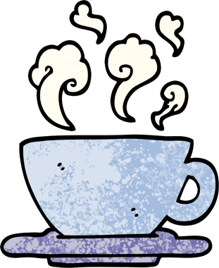 Bir insan tarafından çizilmiş grunge desenli sıcak kahve karikatürü.