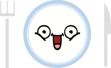 Bir insan tarafından çizilmiş yemek tabağının düz renkli retro karikatürü