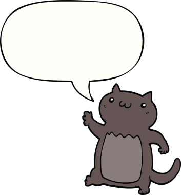 Bir insan tarafından çizilmiş konuşma balonu olan çizgi film kedisi.