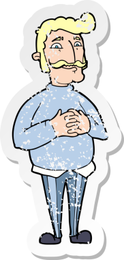 Bir insan tarafından çizilmiş bir bıyıklı adamın gerilmiş çıkartması.