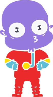 Düz renkli çizgi film. Bir insan tarafından çizilmiş kel bir uzaylı.