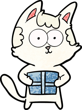 Bir insan tarafından çizilmiş mutlu çizgi film kedisi.