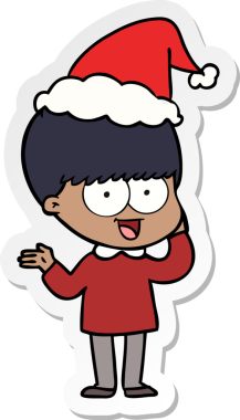 Bir insan tarafından çizilmiş Noel Baba şapkası giyen bir çocuğun mutlu el çizimi karikatürü.