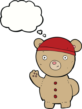 Bir insan tarafından çizilmiş düşünce balonlu oyuncak ayı.