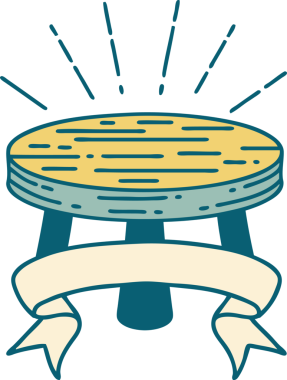 Bir insan tarafından çizilmiş dövmeli tahta tabure.