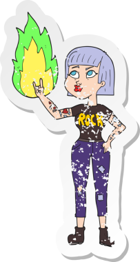 Bir insan tarafından çizilmiş bir rock kızının gerilimli çıkartması.