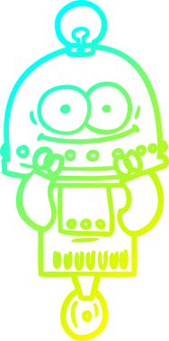 Bir insan tarafından çizilmiş ampullü mutlu bir robot çizimi.